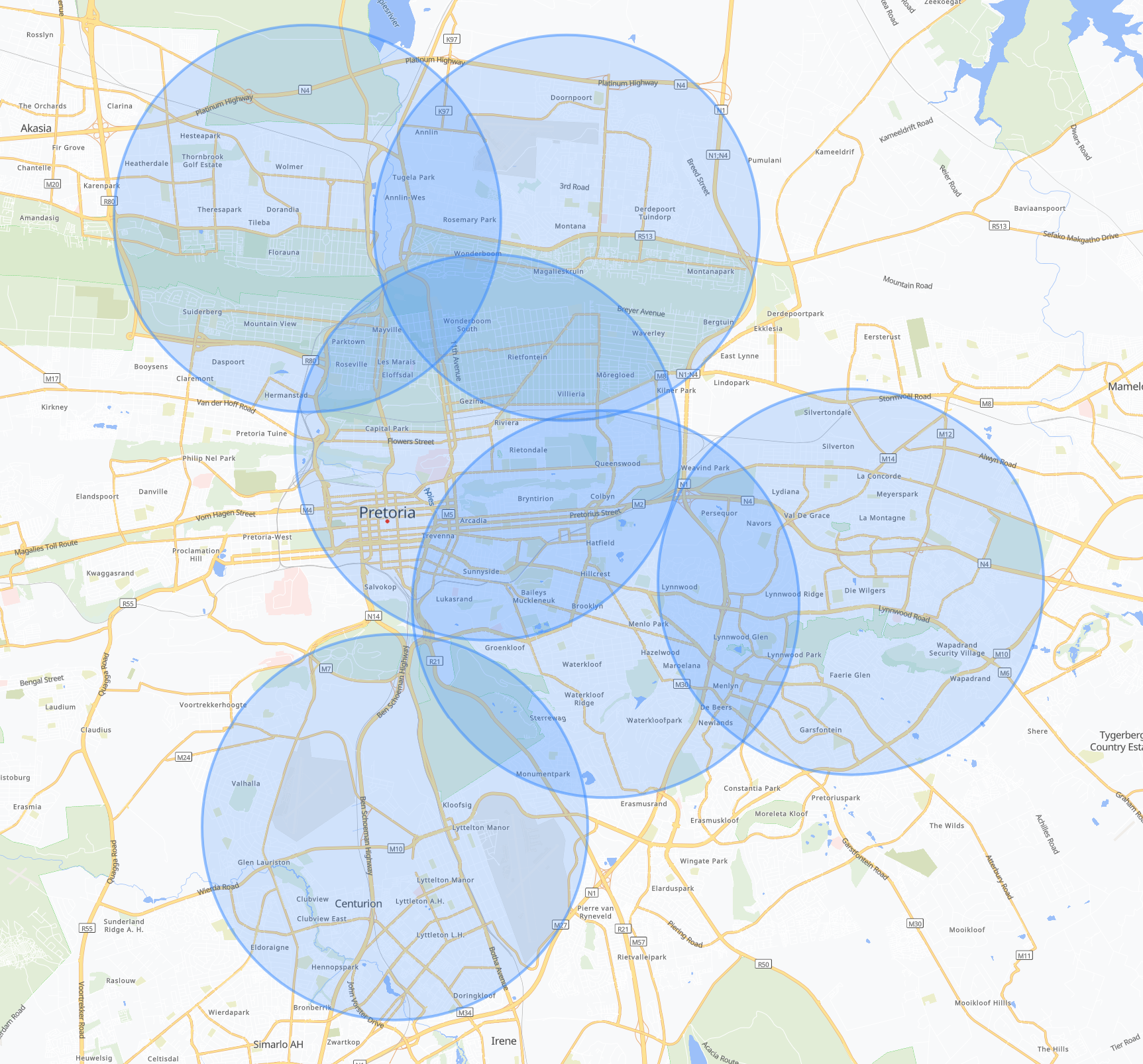 Operational Deployment Coverage Map — Pretoria Region